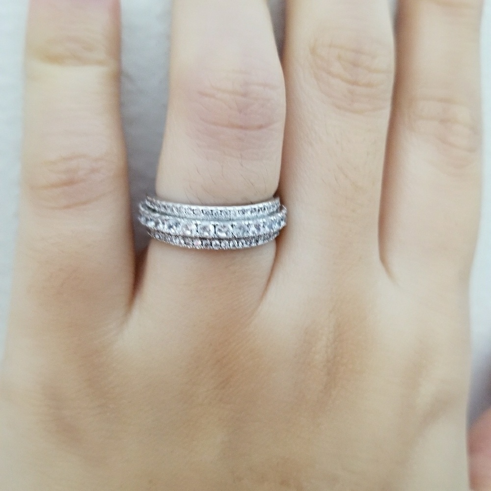 Copy Silver Pavé Crystal Stackable Band - Elegant Women's Jewelry